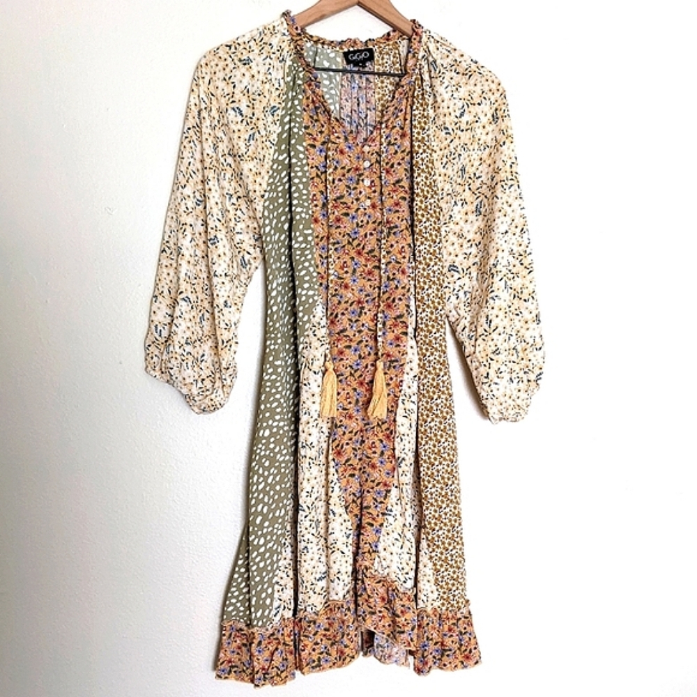 Gi Gio Mixed Floral Print Mini Prairie Dress with Pockets size Small